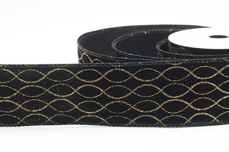 Zwart glitterlint met ogee-raster en draad_KW0469GC-53-53